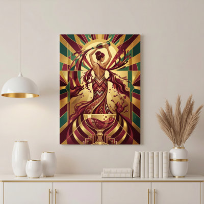 Ensemble de 1 tableau sur toile Art déco représentant une déesse du vin