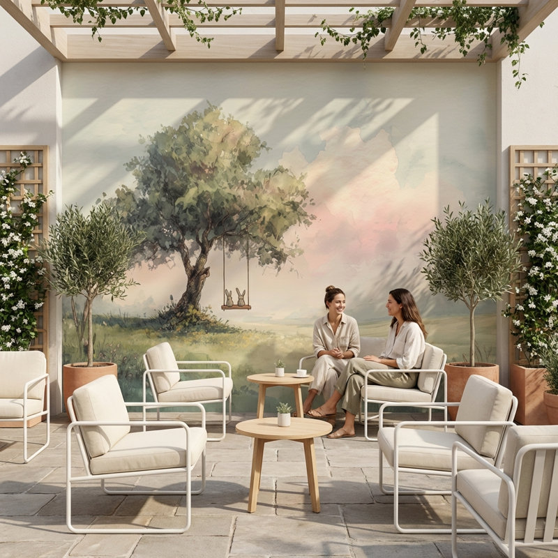Watercolor Landscape Wallpaper Serene Nature Wall Mural, 180"x120", Non-Woven Nonpasted