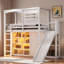 Lit mezzanine simple avec garde-robe, tablettes de rangement, glissoire et DEL