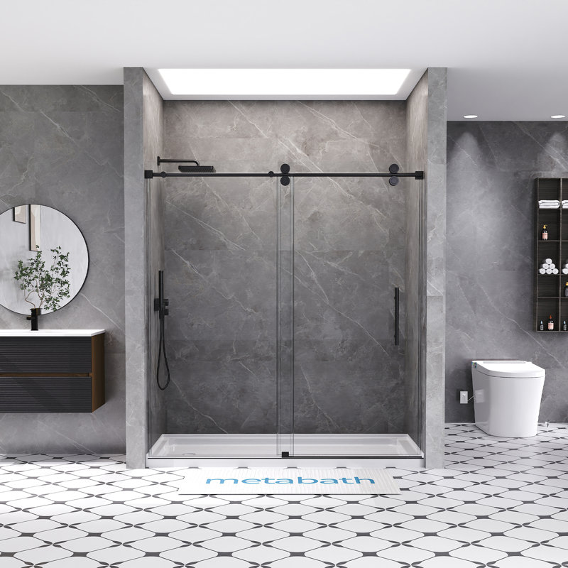 66"-72"  W X 76"  H Single Sliding Frameless Shower Door with 3/8"(10mm) Tempered Clear Glass, Matte Black