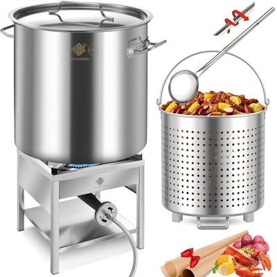 Marmite en acier inoxydable de 100 pte avec brûleur au propane de 200 000 BTU et grande cuillère de 48 po, avec panier pour friteuse extérieure, grande marmite pour friteuse à dinde, crabe, écrevisse, crevette