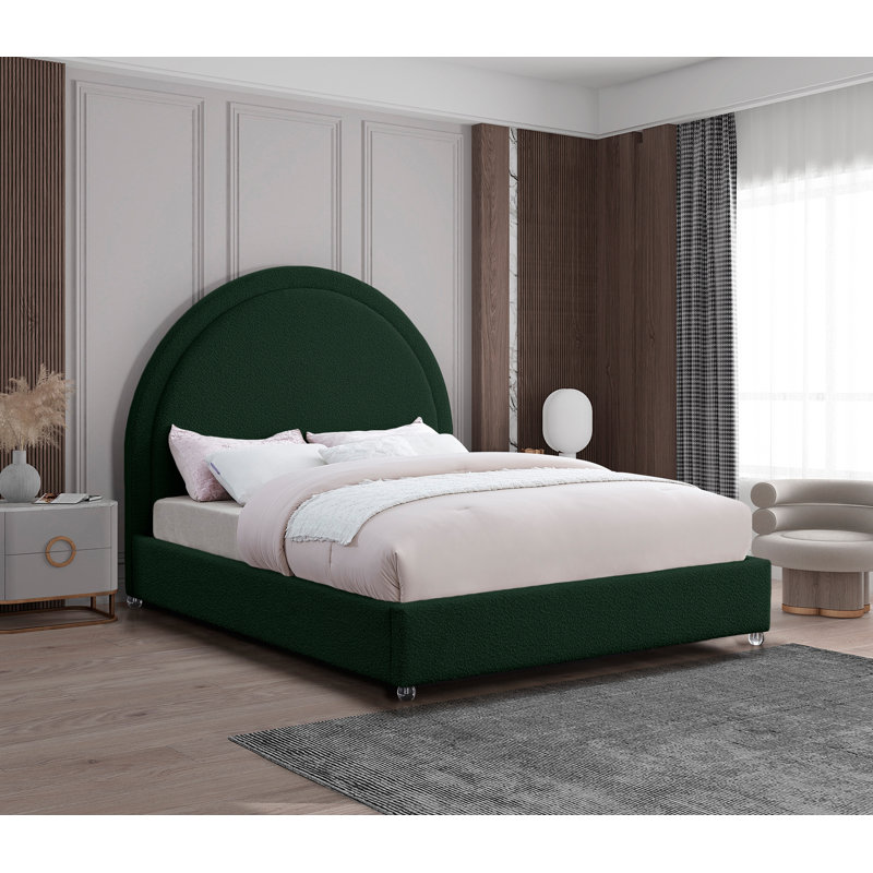 Lit plateforme tapissier Milo, Double, Tissu bouclé vert