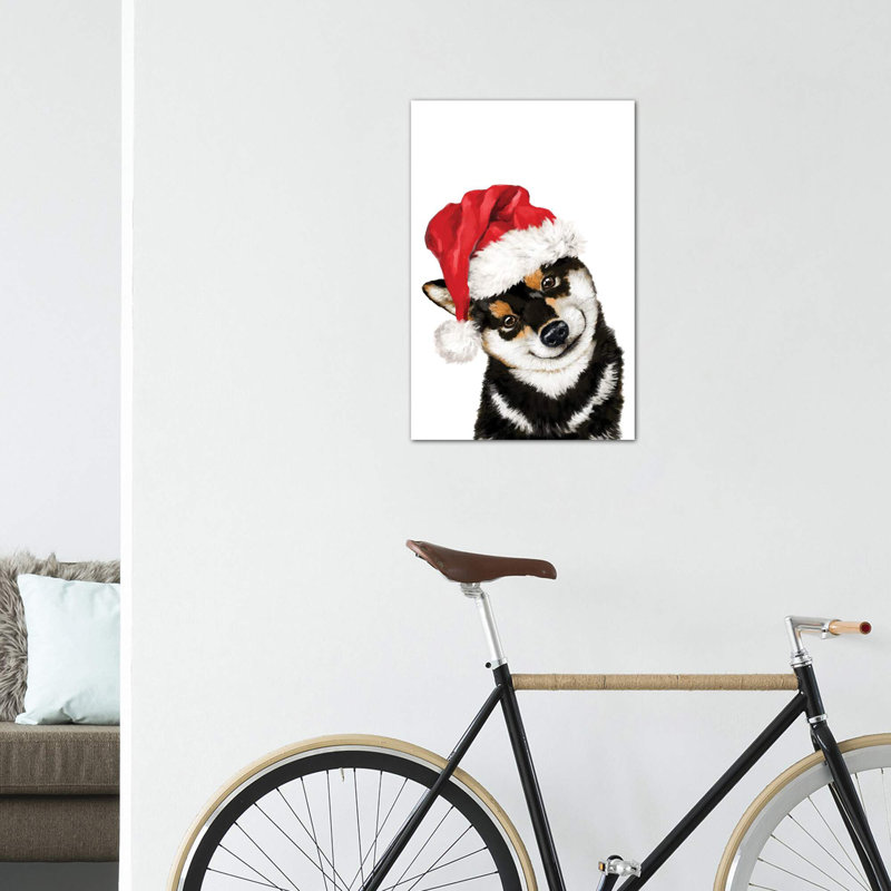 «Christmas Black Shiba Inu» par Big Nose Work - impression d'art graphique, H 26 po x l 18 po x 1,5 po, Toile tendue
