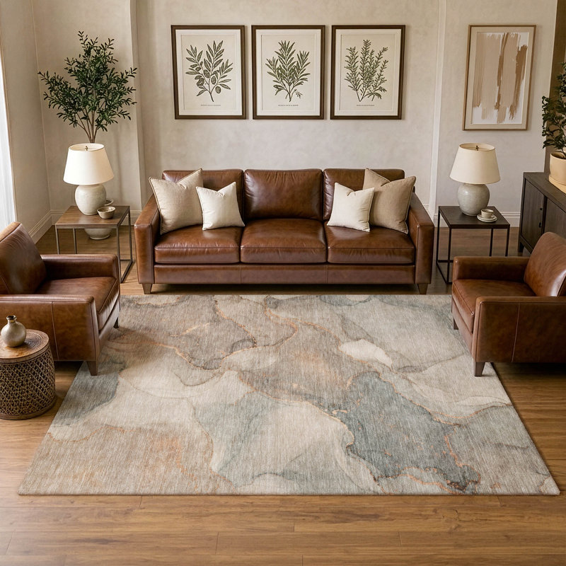 Tapis abstrait Ceajay ACN3084 lavable à la machine pour intérieur/extérieur, Taupe, 5 pi x 7 pi 6 po