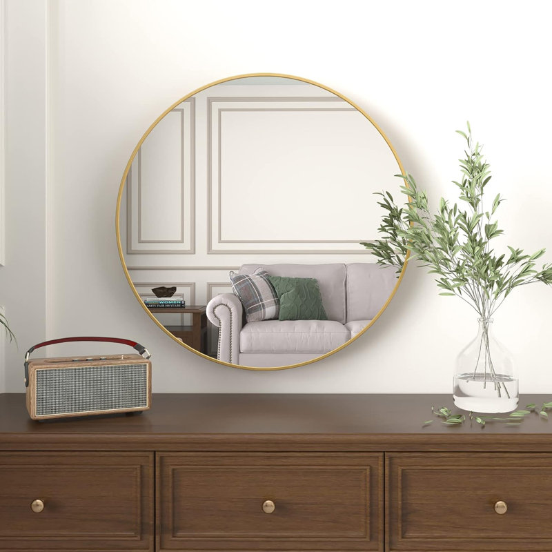 36 Inch Metal Round Bathroom Mirror, Gold, 36" x 36", Round