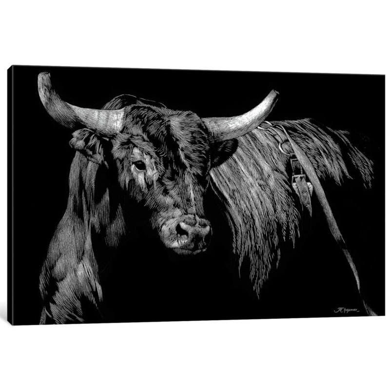 " Brindle Rodeo Bull " by Julie T. Chapman, 18" H x 26" W x 1.5" D, Wrapped Canvas, No Mat
