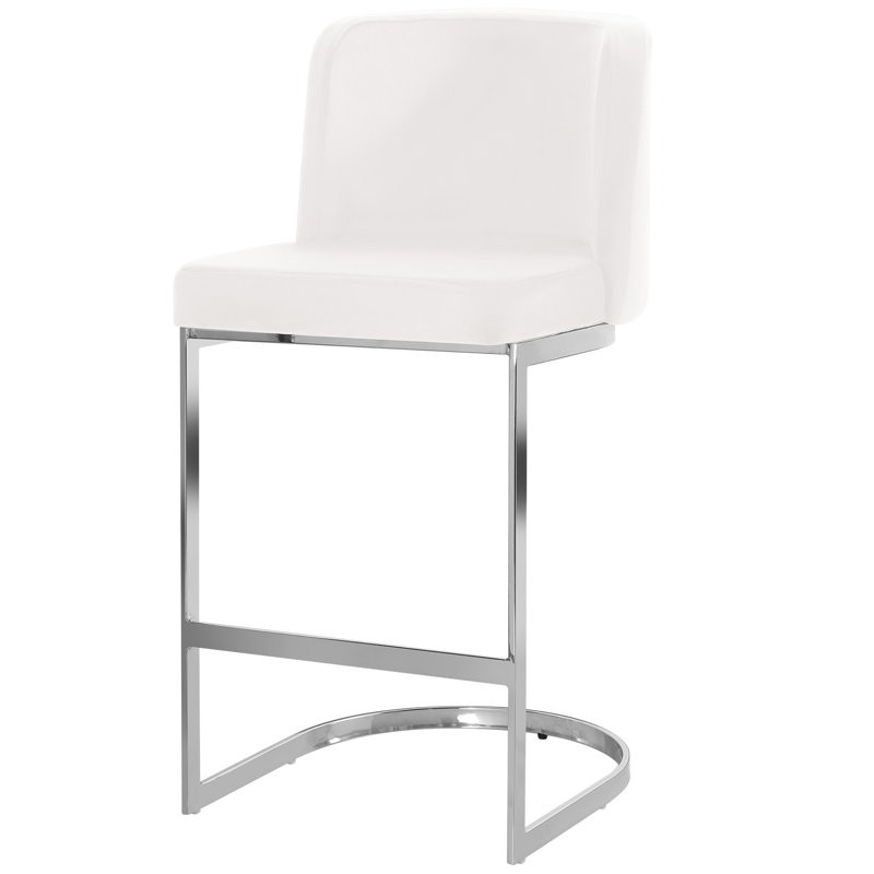 Tabouret de comptoir rembourré 26 po Bittencourt, 1, Velours - blanc