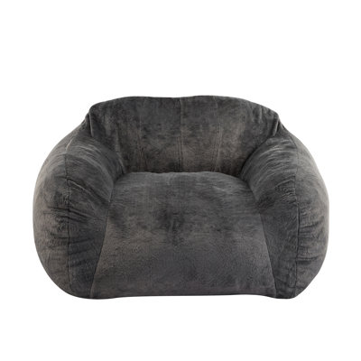 Gray Faux Fur Bean Bag Chair, Shredded Foam For Supportive Seating In Different Use Cases, And Cruelty - Chair Indoor Relaxation, Memory Molds To Your Body Small Apartments