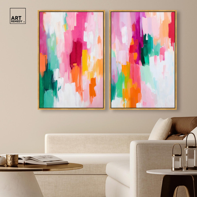 Dynamic Expressions Duo Canvas Print Modern Wall Decor Set by Art Remedy, Gold Frame, 24 x 36, 37" H x 25" W, Gold Frame