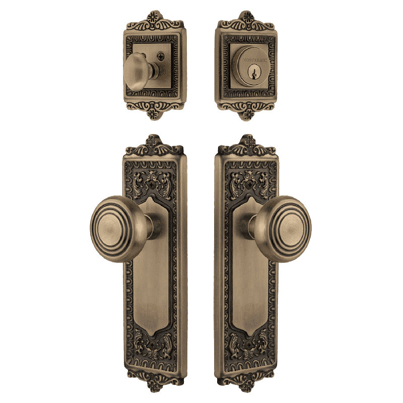 Nostalgic Warehouse Egg & Dart Entry Set with Deco Knob, Antique Brass, 2.375