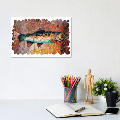 Vintage Red Trout Fresco by OLena Art - Wrapped Canvas Print