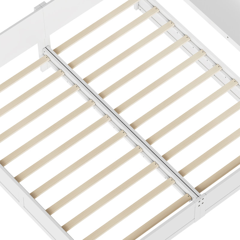 Ensemble de lit plateforme simple avec bureau de rangement réglable, 2 lits simples avec tablettes flexibles, installation à gauche, au centre ou à droite, lits simples pour 2 enfants avec bureau de rangement, blanc