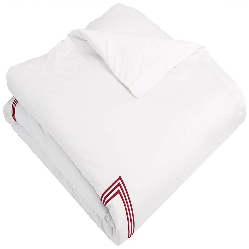 400TC Cotton Triple Embroidery Sateen Solid Duvet Cover Set, White/Burgundy, Twin/Twin XL Duvet Cover