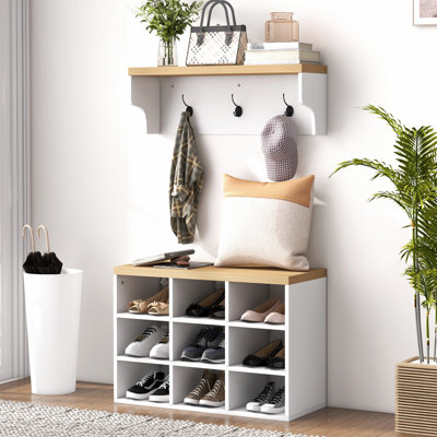 21 portemanteaux, banc à chaussures, rangement pour 9 paires, vestibule, agencement compact, fonction, panneau de particules solide