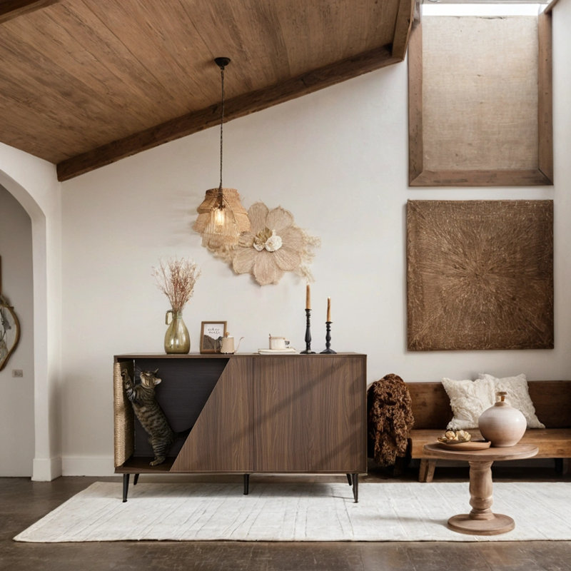 Table d'appoint style noyer Mid-Century 2 en 1 avec rangement à ressort