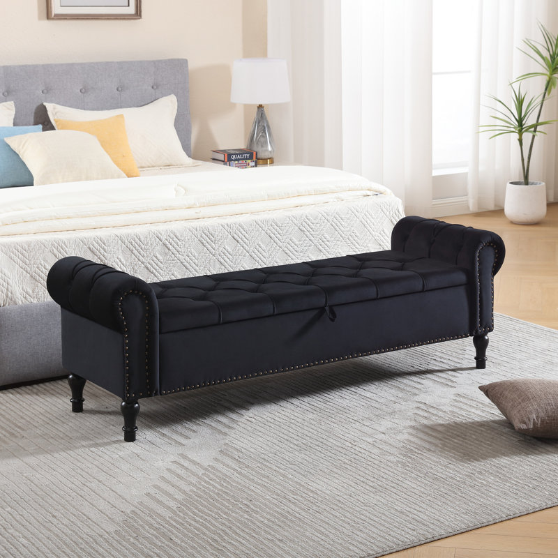 Banc de rangement rembourré 66,9 po, Noir
