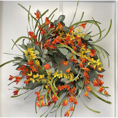 24" Farmhouse Lamb's Ear Leaf Wildflower Wreath for Front Door