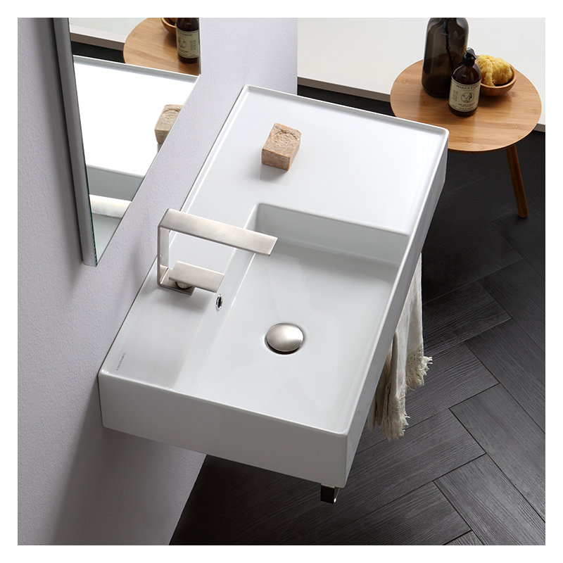 Scarabeo By Nameeks Teorema 17.32'' White Ceramic Rectangular Bathroom Sink with Overflow, No Hole