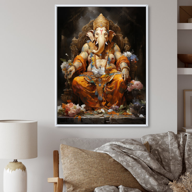 «Benigno Hinduisim Ganeshas Blessing II», reproduction sur toile, H 44 po x l 34 po x P 1,5 po, Cadre flottant blanc