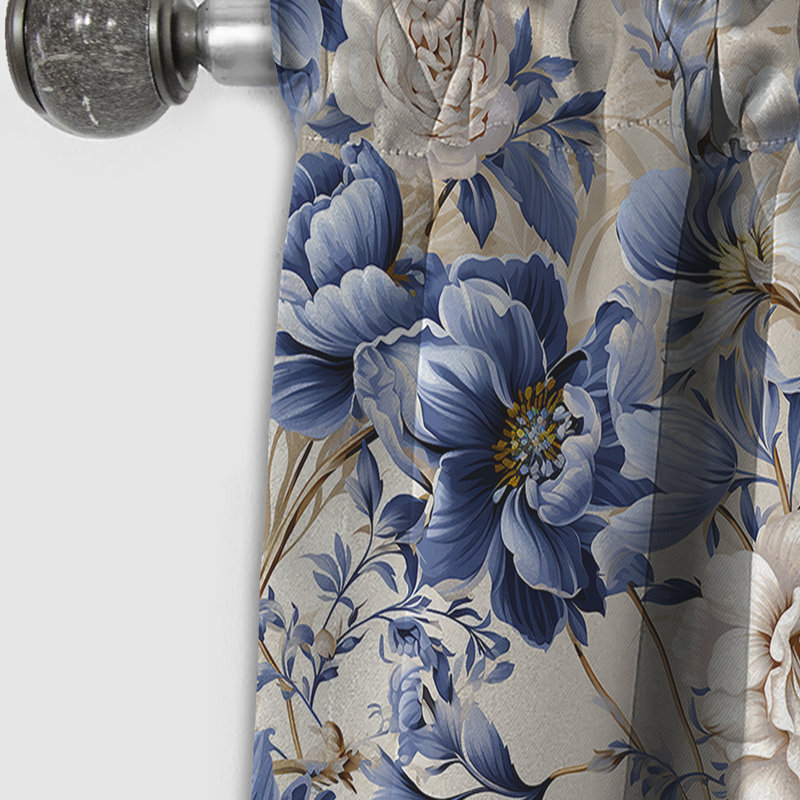 Victorian Blue And White Flowers Damask III - Damask Curtain - Blackout Curtain - 1 Panels, 52" W x 108" L