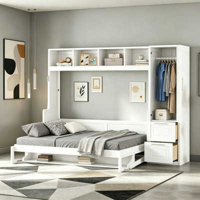 Ajae Murphy Bed with Storage Bookcase, Drawers and Wardrobe