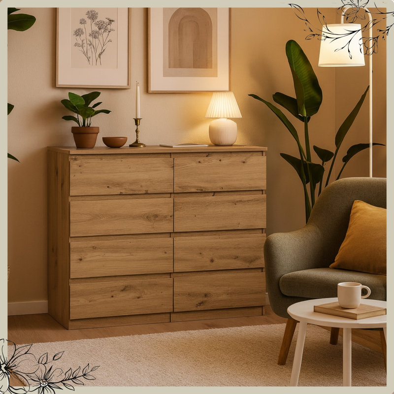 120 cm W Chest of 8 Drawers, Artisan Oak