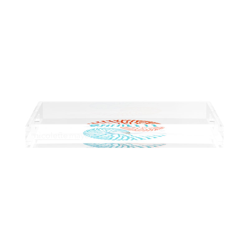 Nautilus Coral Turq Acrylic Rectangle Decorative Tray, 17"W x 10.5"D x 2"H