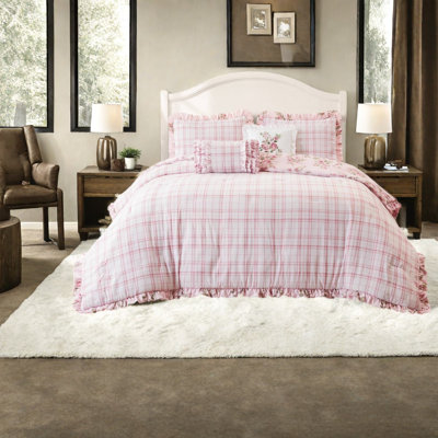 -Piece King Bedding Sets, Pink Floral Microfiber, Farmhouse Bedroom