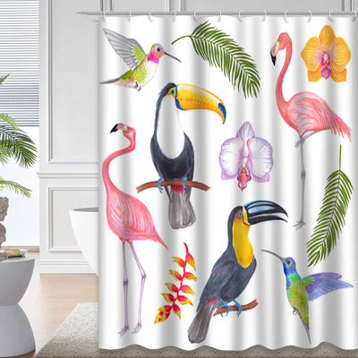 Rideau de douche aquarelle oiseaux tropicaux avec 12 crochets