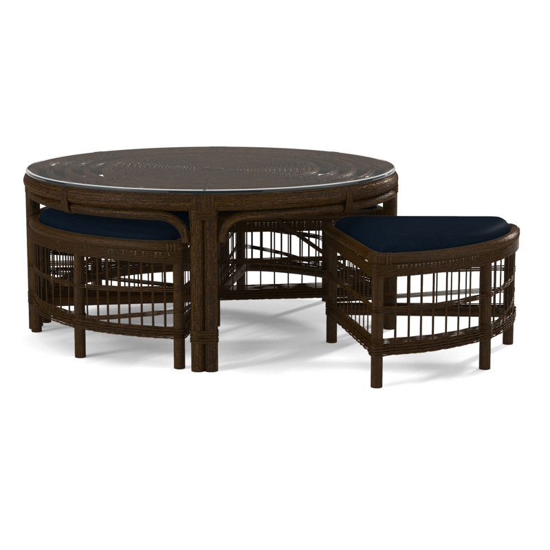 Raffles Rattan Cocktail Table with Benches, Coffee, Eggshell Crypton Performance; 0884-93