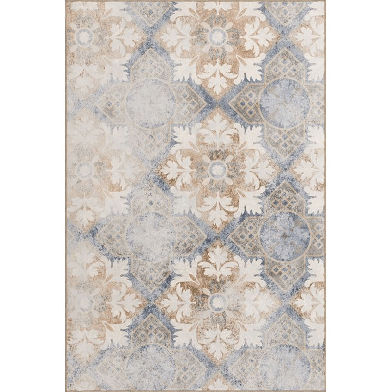 Tapis décoratif beige moderne à motif floral abstrait lavable à la machine, Rectangle 4'7" x 6'7"