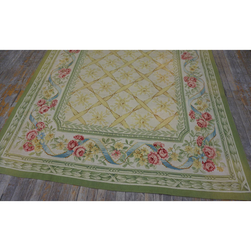 Antique Aubusson Hallway Runner Wool Ivory Rug