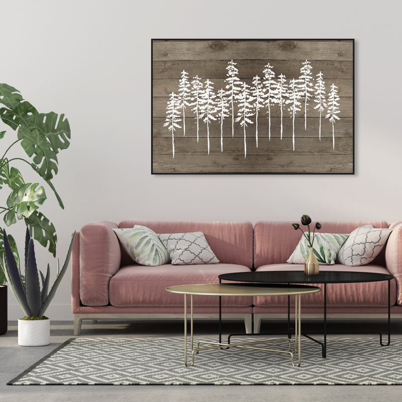 " Nature And Landscape Wood Forest Gray, Rustic Brown ", 36'' H x 54'' W x 1.5'' D, Black Framed Canvas