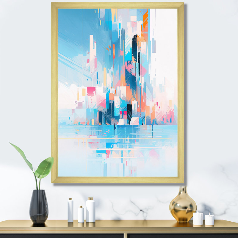 «Teal Peach Interlocking Perspectives» sur toile, H 32 po x l 16 po x P 1 po, Cadre doré à une seule photo