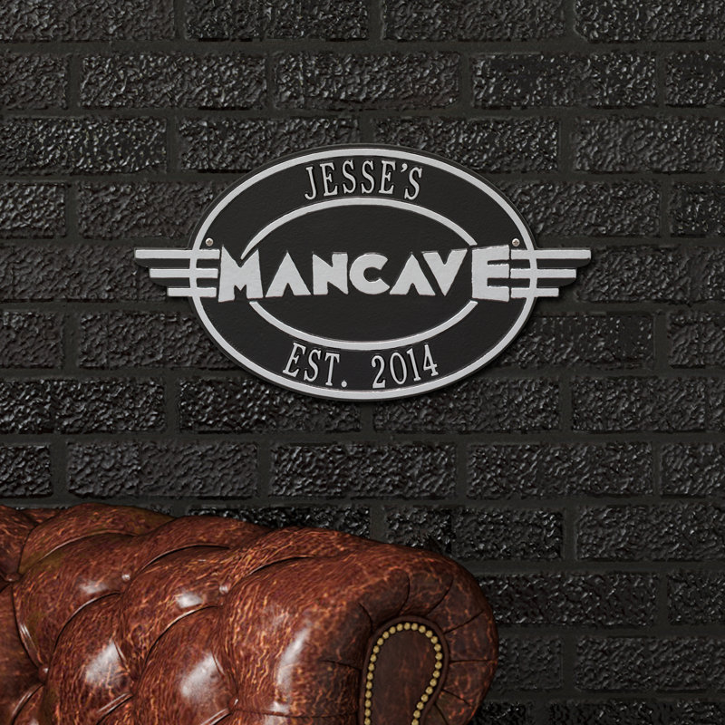 Décoration murale à plaque personnalisable man cave Moderno, Oui, Noir / argent
