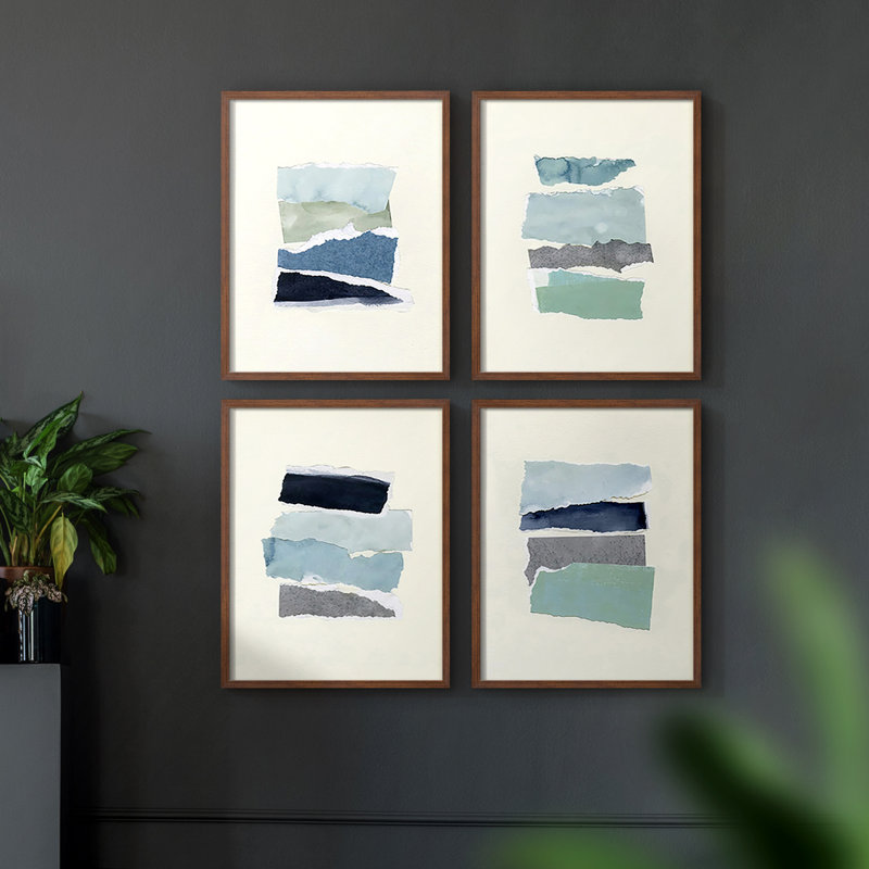 «Seaside Color Study I», reproduction encadrée - ensemble de 4, Noyer, H 14 po x l 11 po