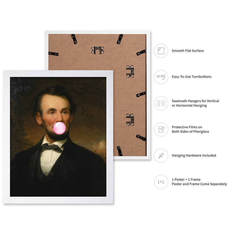 Abraham Lincoln rose gomme à bulles, Poster, White Framed, 08"H x 10"W