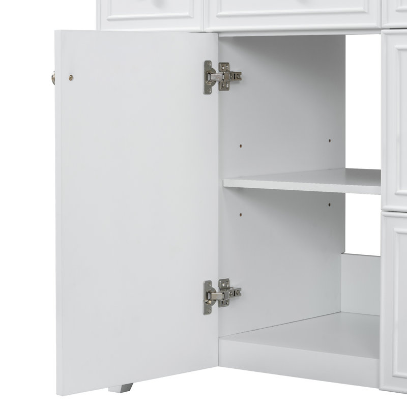 Meuble-lavabo de 36 pouces avec lavabo en céramique, portes à fermeture douce, tablette et tiroirs Maeve, Blanc