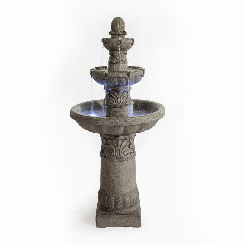 3-Tier Garden Decor Outdoor Led Fountain - 52''H Outdoor Garden Fountains & Waterfalls, Large Floor-Standing Resin Cascading Bubbler Fountain with Pump for Patio, Yard & Home