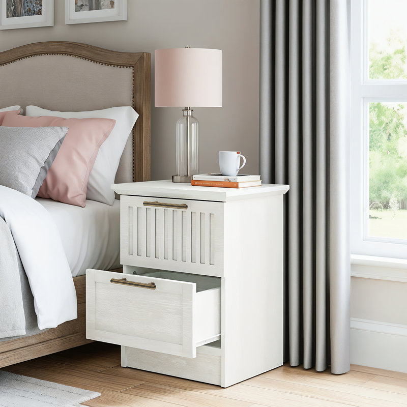 Darry 2 Drawer Bedside Table, Pearl White Oak