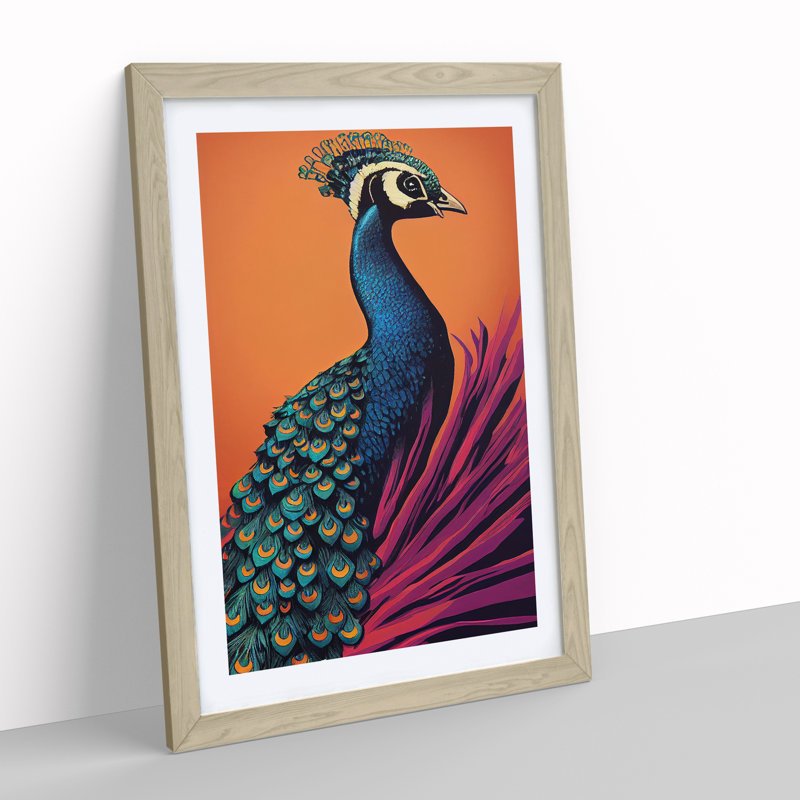 Virtuous Peacock - Single Picture Frame Print, 34cm H x 25cm W x 2cm D, Oak Framed