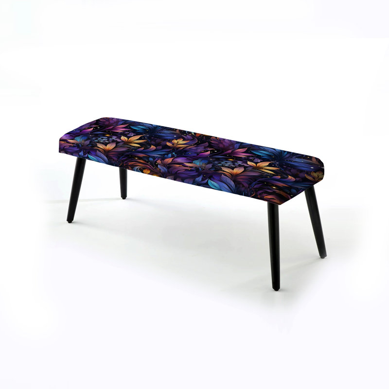 Fougères célestes bleues célestes - Banc rembourré floral noir