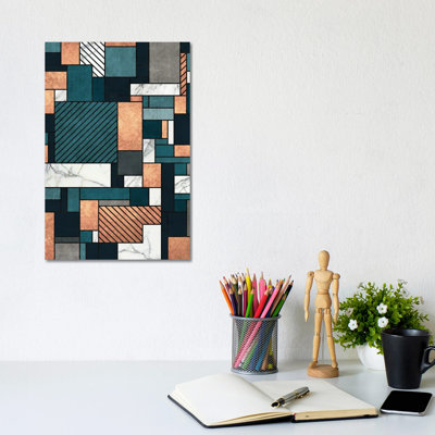 Motif aléatoire - cuivre, marbre et béton bleu