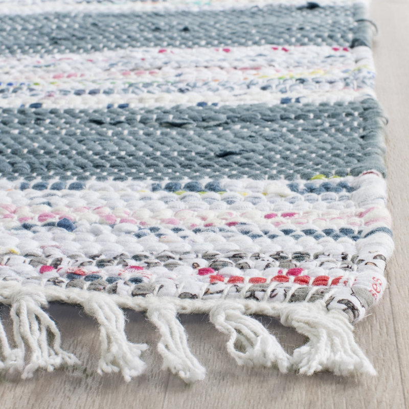 Tapis rayé en coton tissé à la main Yokum, Tapis de couloir 2 pi 3 po x 7 pi