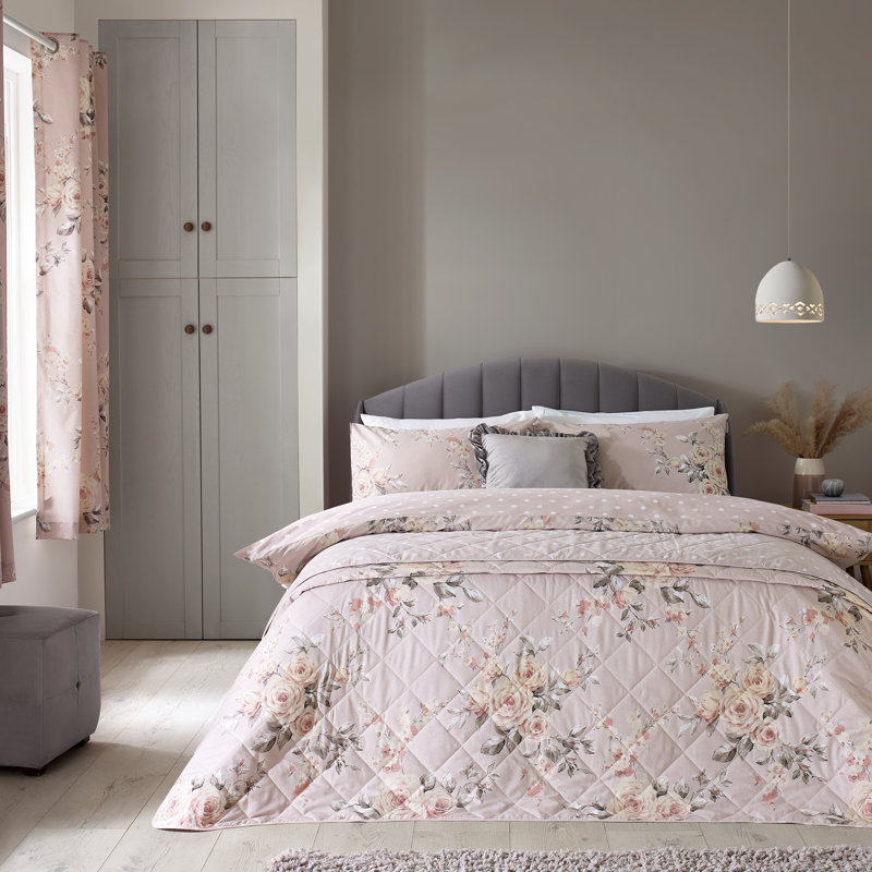 Canterbury Floral Reversible Bedspread, 220 x 230 cm Bedspread, Blush