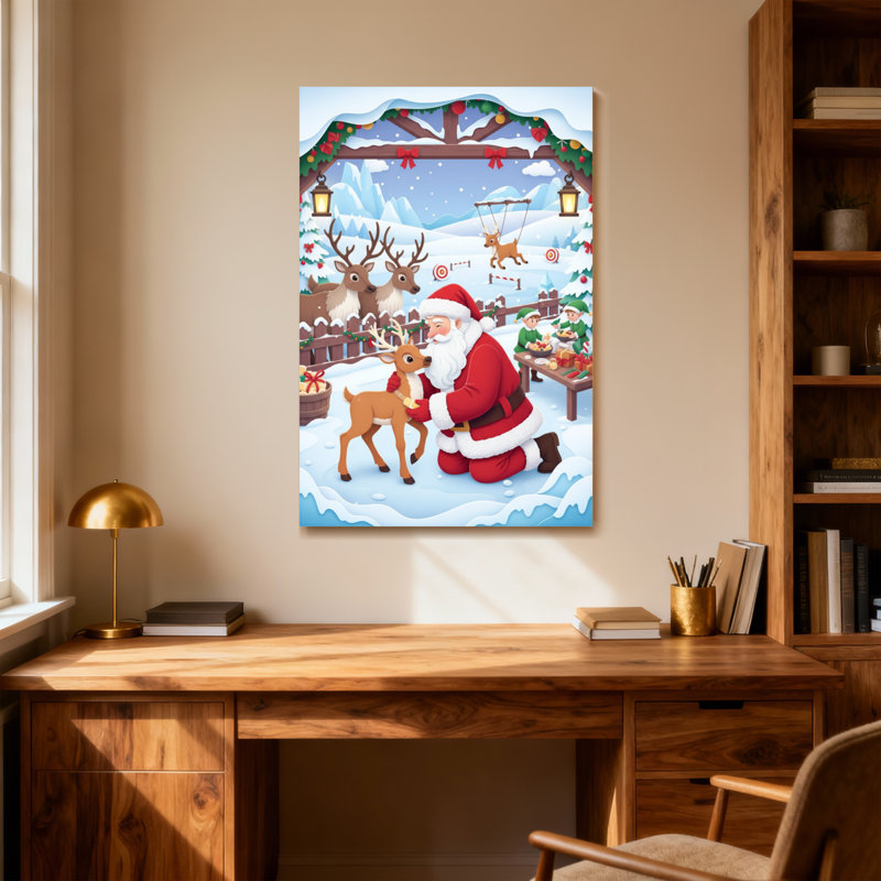 Père Noël de Noël avec des rennes en scène hivernale
