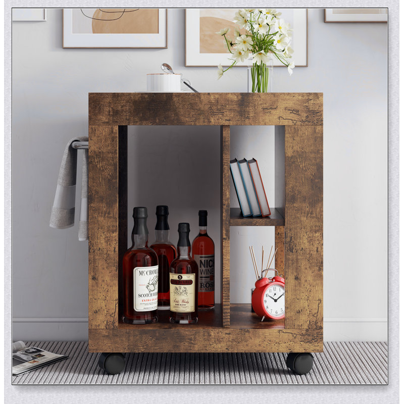 Mid-century Modern Movable Side Cabinet with Multi-level Storage, Perfect for Living Room and Sofa Side.