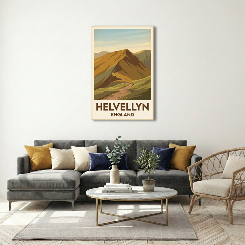Helvellyn, England - Lake District Travel Poster: Romantic Ridge And Mountain Art Print. Giclee Print On Wrapped Canvas. Wall Art, Home Decor - Natural Landmarks, England - Wrapped Canvas Print