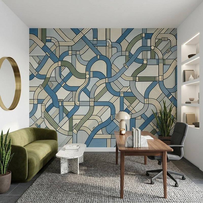 Murale rétro Mid Century, 100 po x 96 po, Texturé non collé