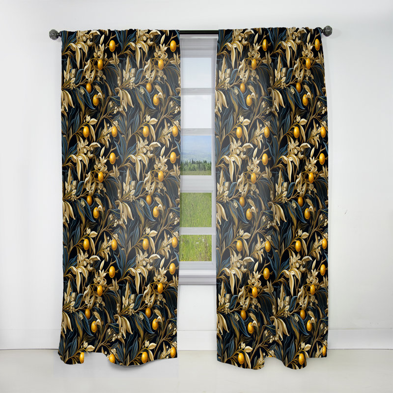 Motif de citronnier jaune et noir - rideau en velours tropical - obscurcissant - 1 panneau, L 52 po x L 108 po